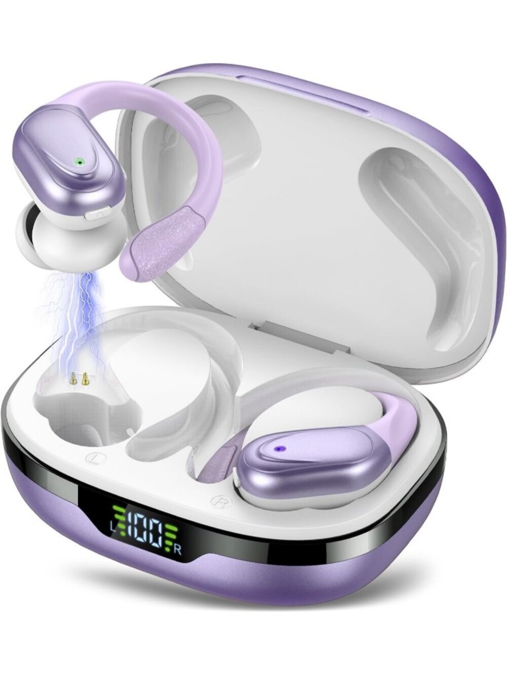 Wireless Purple 60hrs Playtime Earhook Deep Bass Waterproof Bluetooth 5.3 Earbud